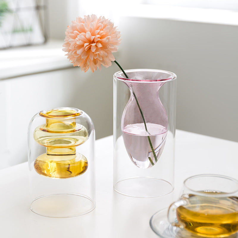 ins Nordic personality color flower arrangement glass vase decoration net red milk tea shop desktop creative hydroponic decoration