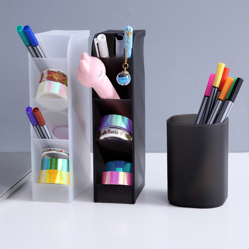 Simple and transparent frosted stroller desktop diagonal multi-function makeup storage box large capacity student plastic pen holder