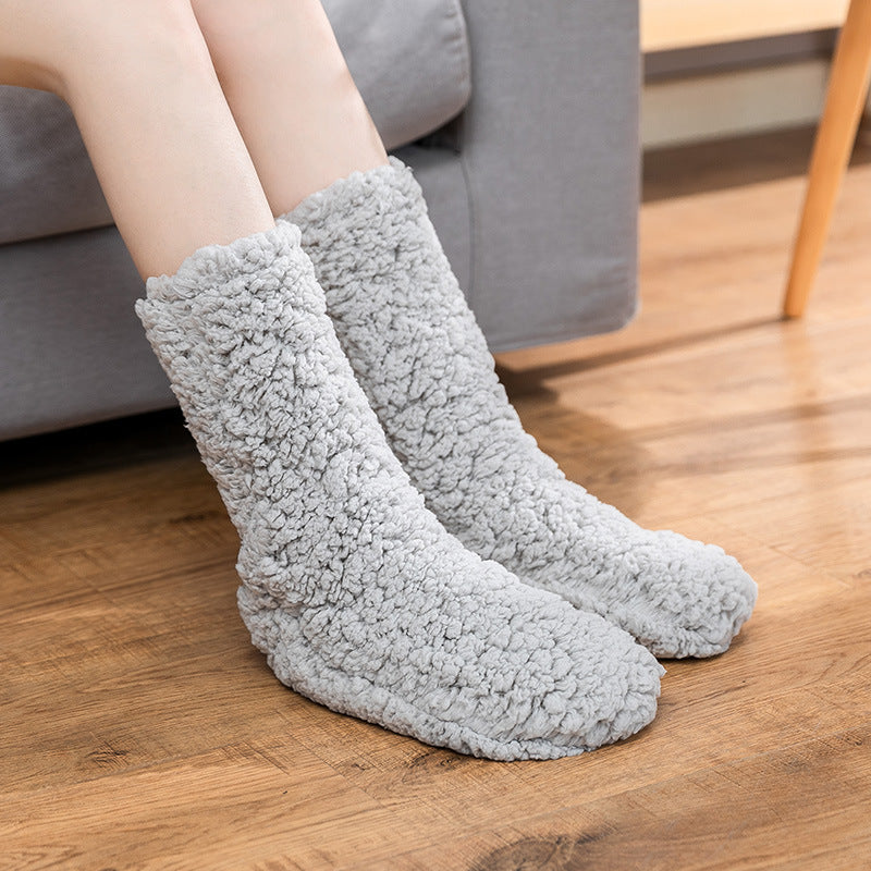 Warm foot socks children autumn and winter plus velvet thick warm floor socks adult sleeping socks coral velvet moon socks