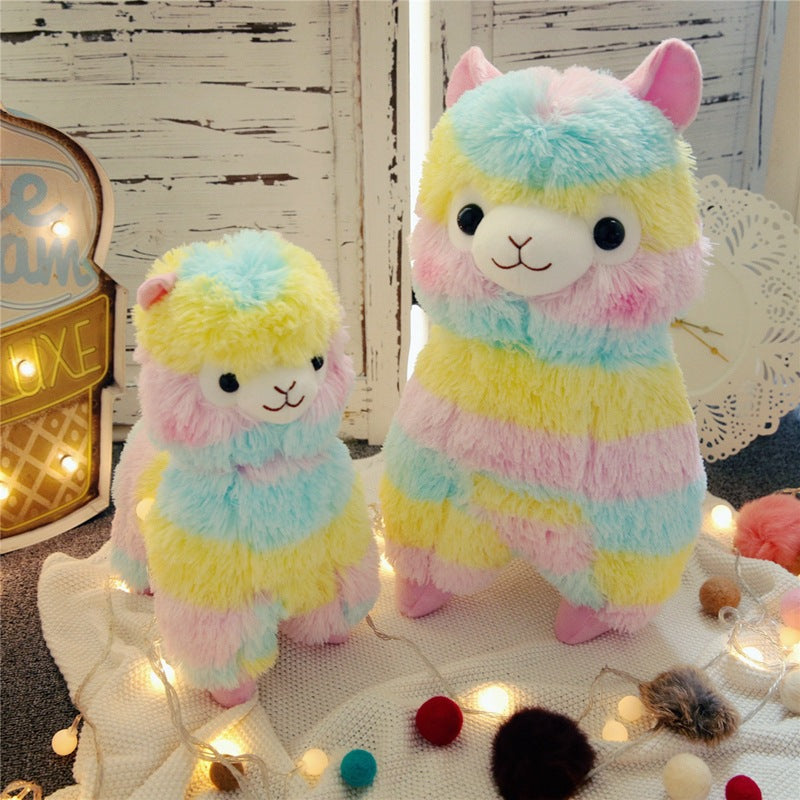 Cute cute Japanese rainbow alpaca doll lamb plush toy custom to map, cross-border new products