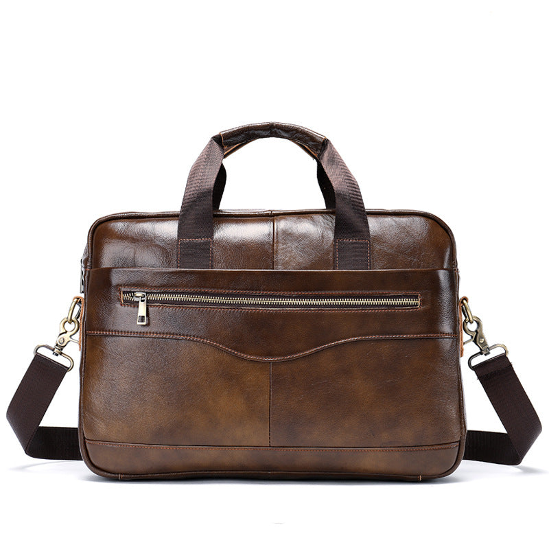 Factory direct leather men's bag men's casual business briefcase cross-section men's shoulder slim bag hand bag tide