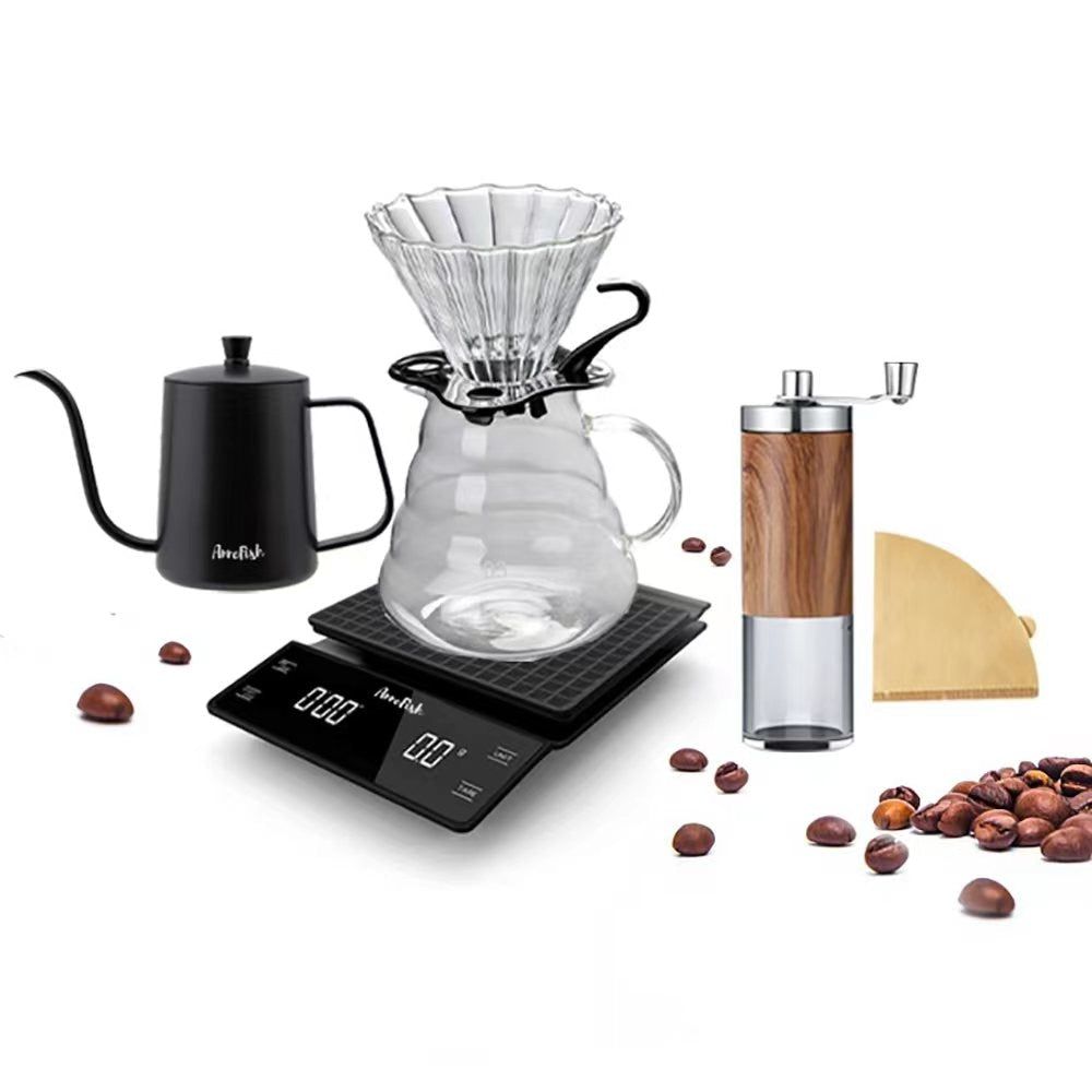 AnneFish Electric 9pcs V60 Coffee Maker Set All in One Over Coffee Maker Gift Package USB Coffee Grinder Scale  V60 Coffee Kits