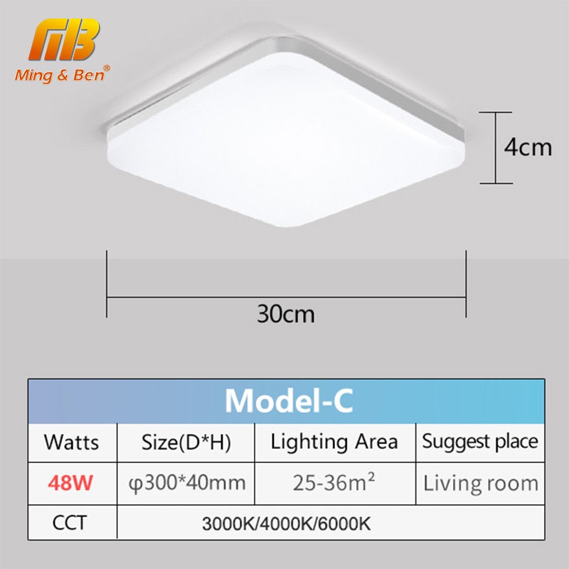 LED Ceiling Lamp in Square for Living Room Natural Light Warm/Cold White Modern Home 48/36/24/18W for Bedroom Kitchen Lighting
