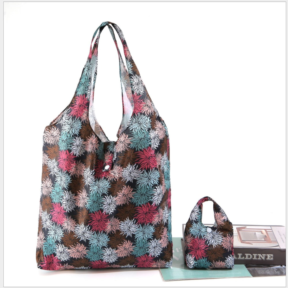 Large Eco-Friendly Shopping bag foldable polyester bag environmmental grocery bags folding Pocket Tote Portable Shoulder Handbag
