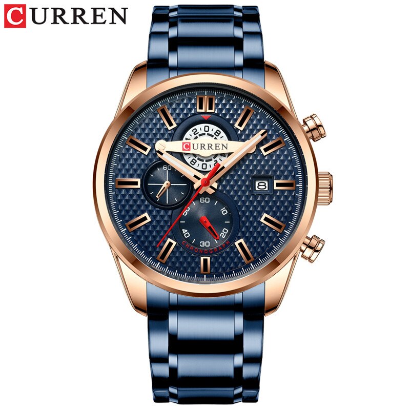 CURREN homme montre-bracelet étanche chronographe  marque de luxe argent acier inoxydable Sport