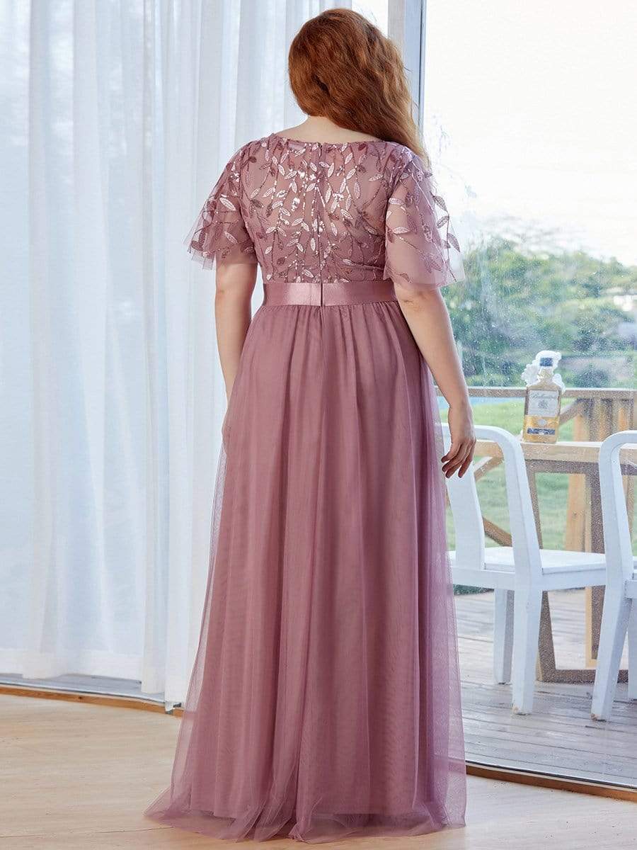 2022 NEW Plus Size Dress  Robe De Soiree Sparkle Evening Dresses Long A-Line O-Neck Short Sleeve LONG Formal Dresses