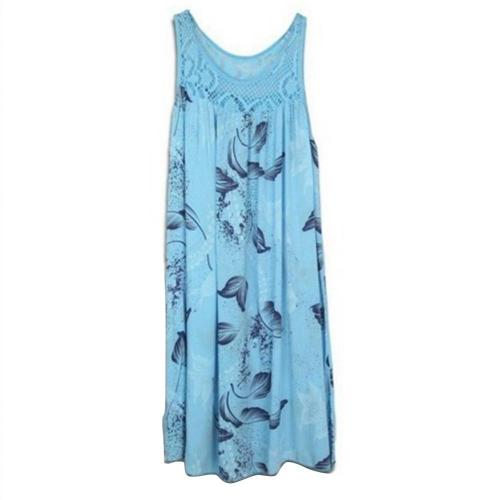 Elegant  Floral Printed Lace Stitching O-Neck Sleeveless Women Summer Loose Tank Dress