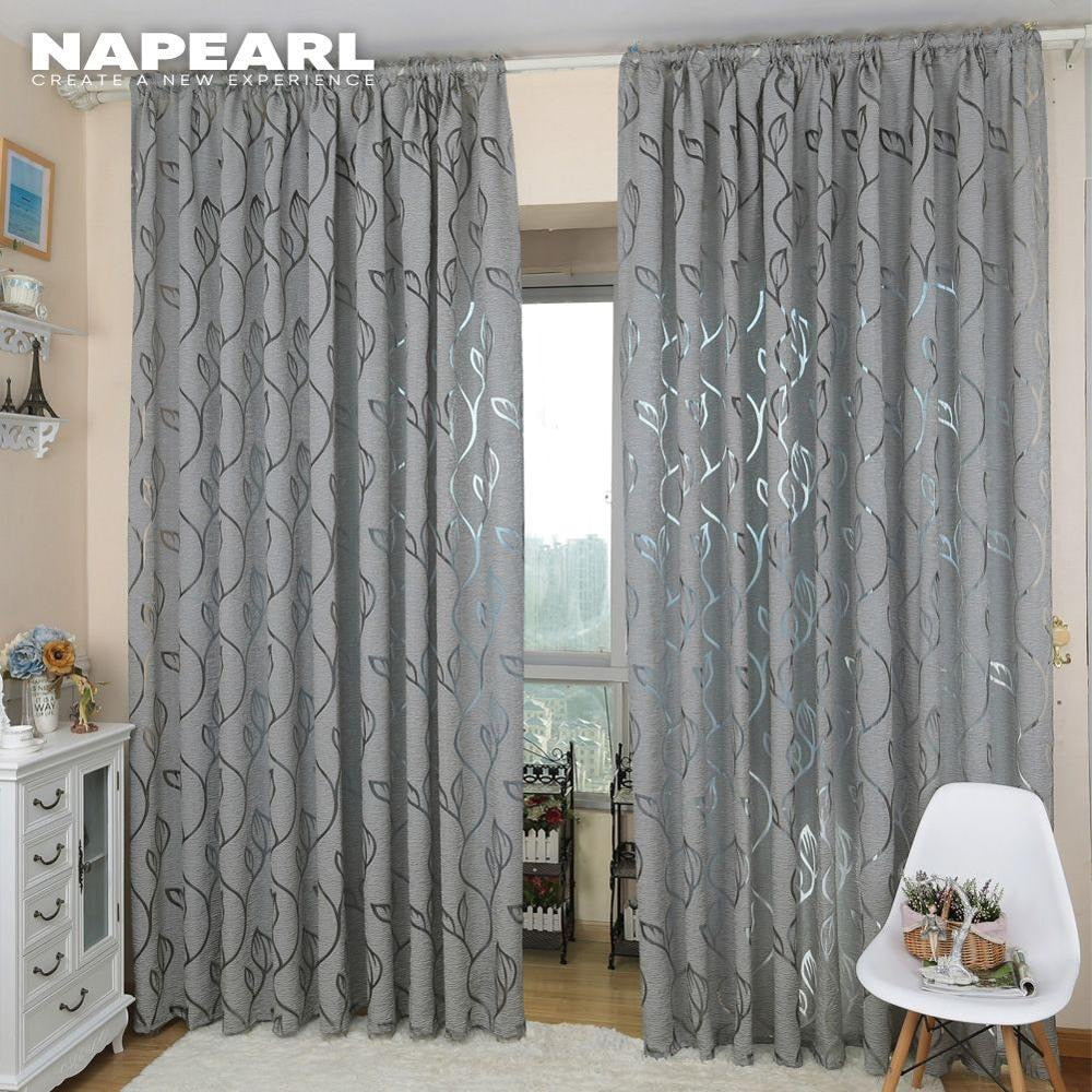 NAPEARL Home Decoration Living Room Curtains Window Treatments Jacquard Leaf Designer Gray Curtain For Kitchen Bedroom