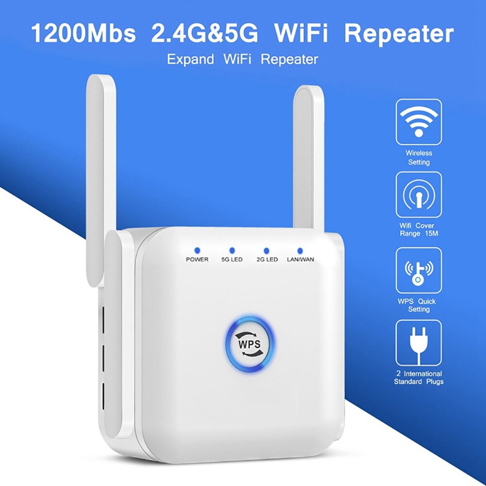 WiFi Repeater Range Extender 1200Mbps Dual Band 2.4G 5Ghz AP Router Antenna Amplifier Network Wi-Fi Hotspot Signal Booster WPS