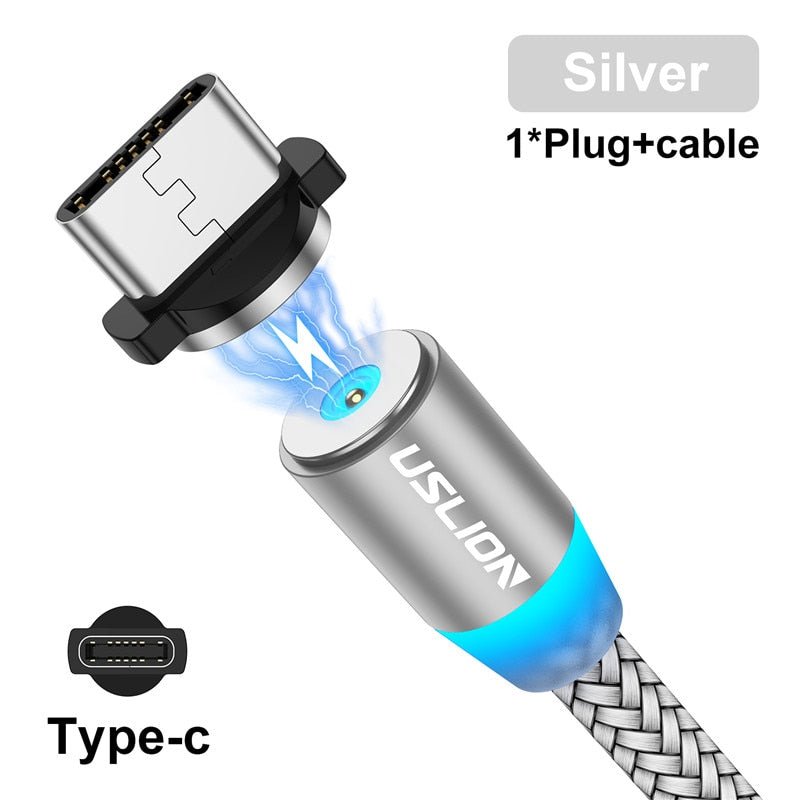 USLION Magnetic USB Cable For iPhone 12 11 Xiaomi Samsung Type C Cable LED Fast Charging Data Charge Micro USB Cable Cord Wire