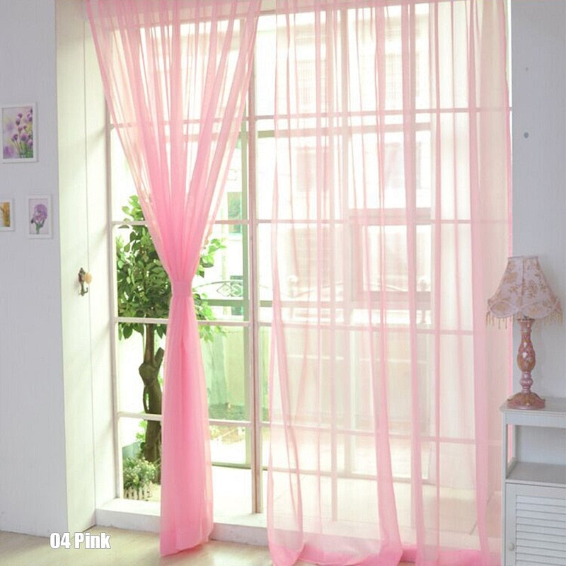 1Pc New Candy Color Window Screens Living Room Bedroom Blackout Curtains Solid Transparent Gauze Tulle Princess Style
