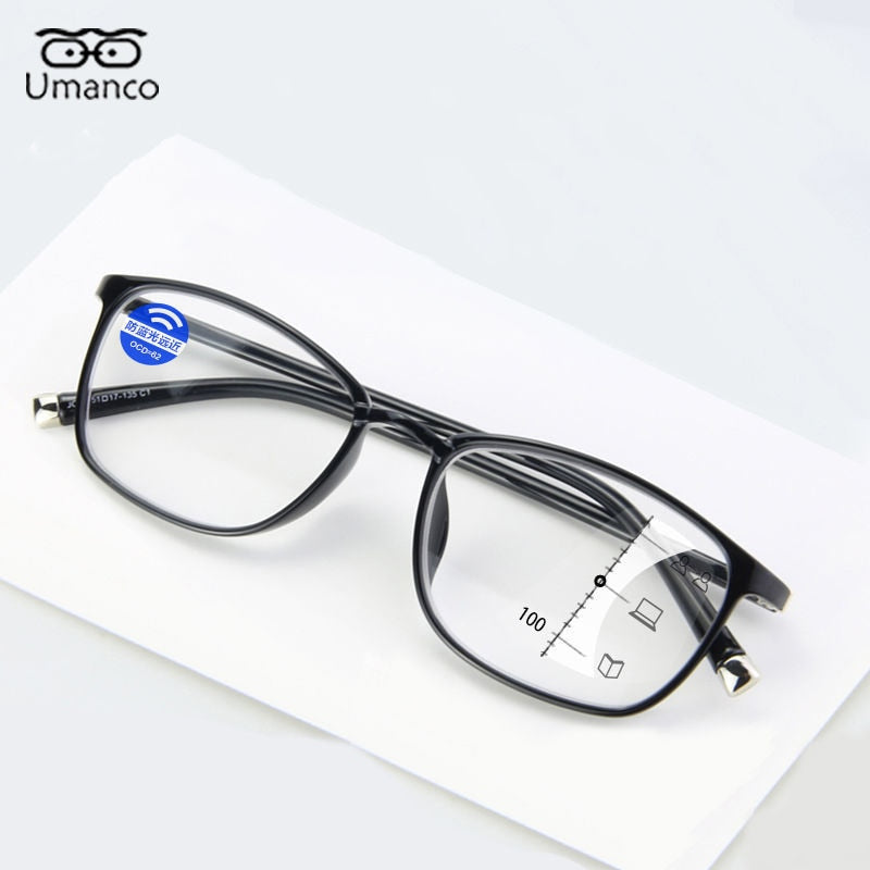 Intelligent Bifocal Square Reading Glasses for Men Women Black Color Anti Blue Ray Far Near Progressive Presbyopia Eyeglasses