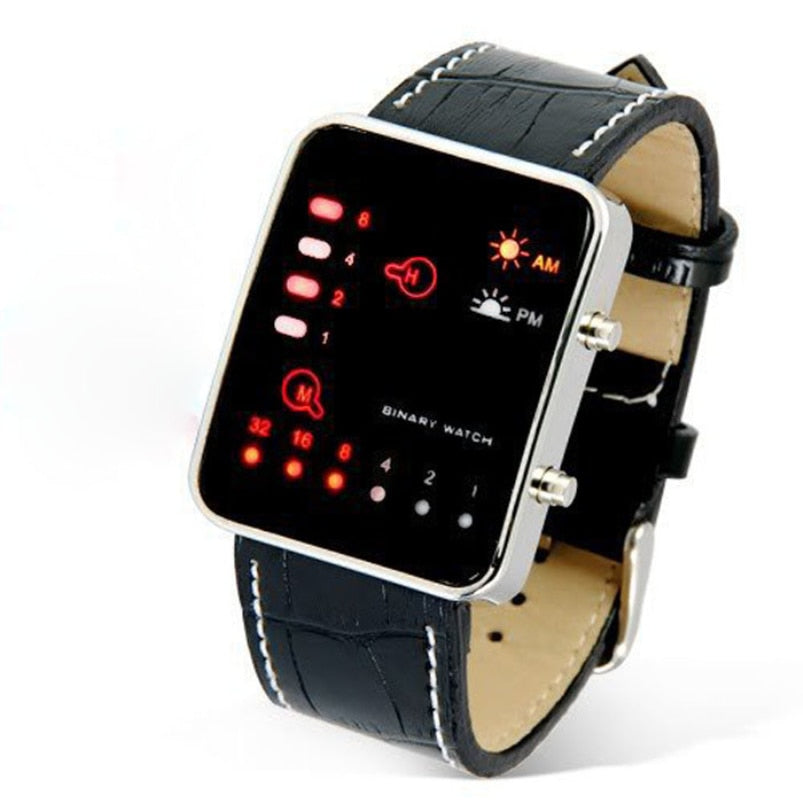 2022 Hot Splendid Watch Fashion Digital Red LED Sport Wrist Watch Binary Wristwatch PU Leather Women Mens Clock Relogio Feminino