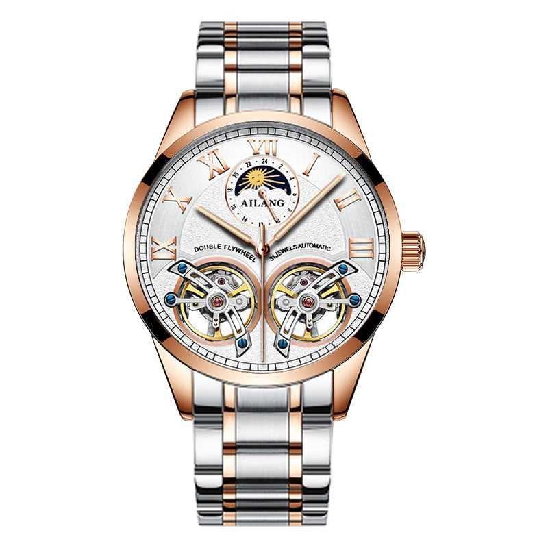 AILANG Original Design men's Double Flywheel Automatic Mechanical Watch Fashion Leisure Business Luxury Clock