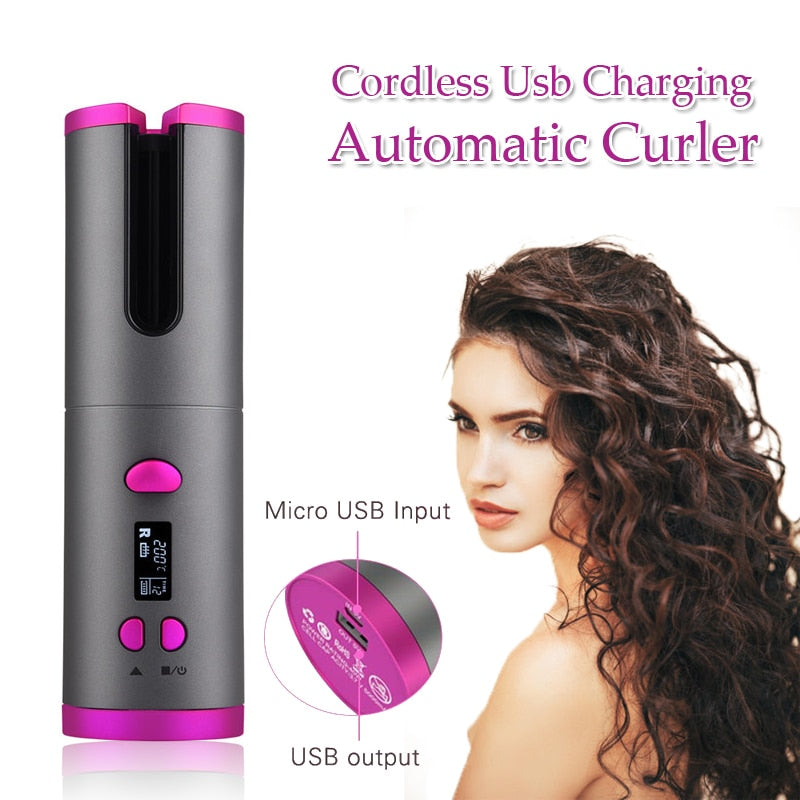 Automatic Rotating Hair Curler Cordless Curling Iron Beach Wave Hair Tongs Curling Wand Wireless Hair Crimper Styling Tools