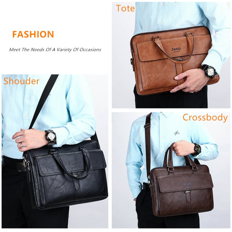 JEEP BULUO  Men Business Bag  Set Handbags High Quality Leather Office Bags Totes Male For 14 inch Laptop Briefcase Bags