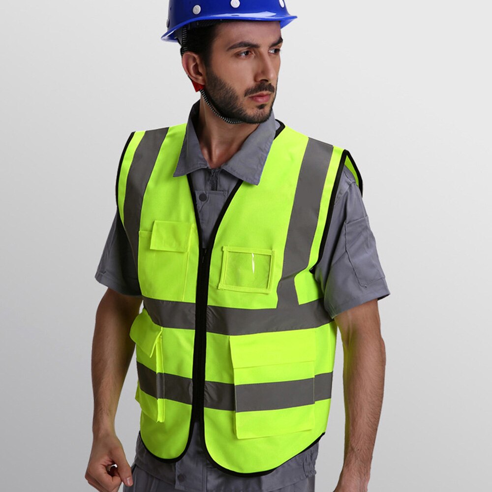 High Visibility Reflective Vest Safety Cloth Warning Waistcoat Fluorescent Workwear with Pocket Motorcycle Jacket Clothing