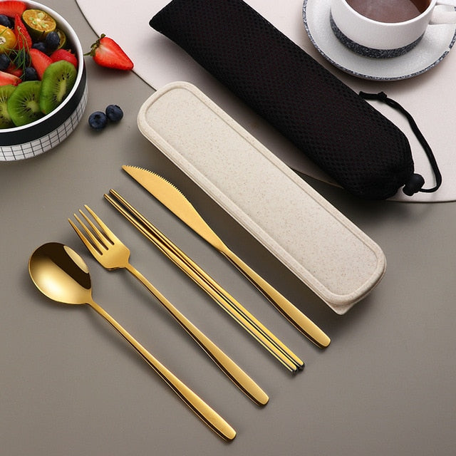 304 Tableware Set Portable Cutlery Set Dinnerware Set High Quality Stainless Steel Knife Fork Spoon Travel Flatware With Box