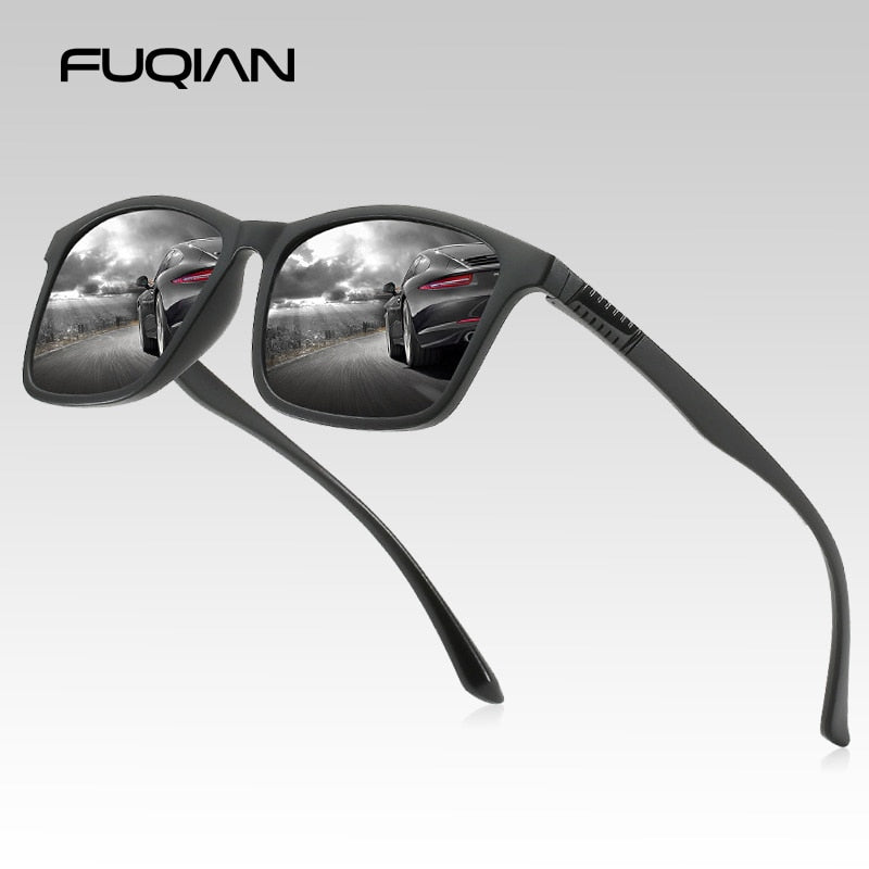 FUQIAN Light Weight TR90 Men Sun Glasses Classic Square Polarized Sunglasses For Male High Quality Driving Eyewear UV400