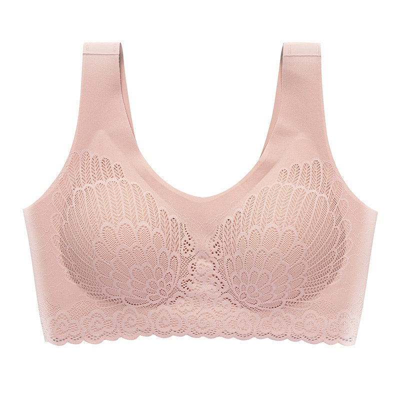 Thin Push Up Vest Bra Women Seamless Underwear Solid Lace Soft Comfortable Sleep Top With Chest Padded Bras For Women M L XL XXL