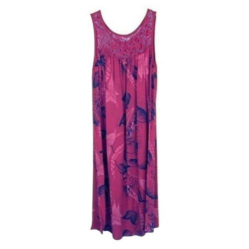 Elegant  Floral Printed Lace Stitching O-Neck Sleeveless Women Summer Loose Tank Dress