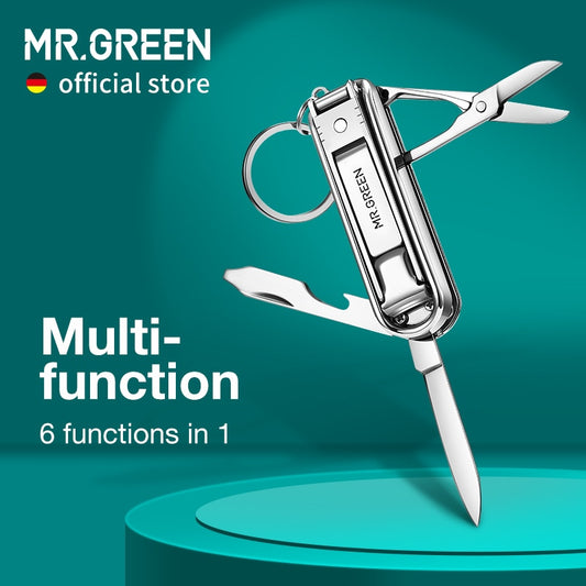 MR.GREEN Multifunctional Nail Clipper Stainless Steel Six Functions Nail Files Bottle Opener Small Knife Scissors Nail Cutter