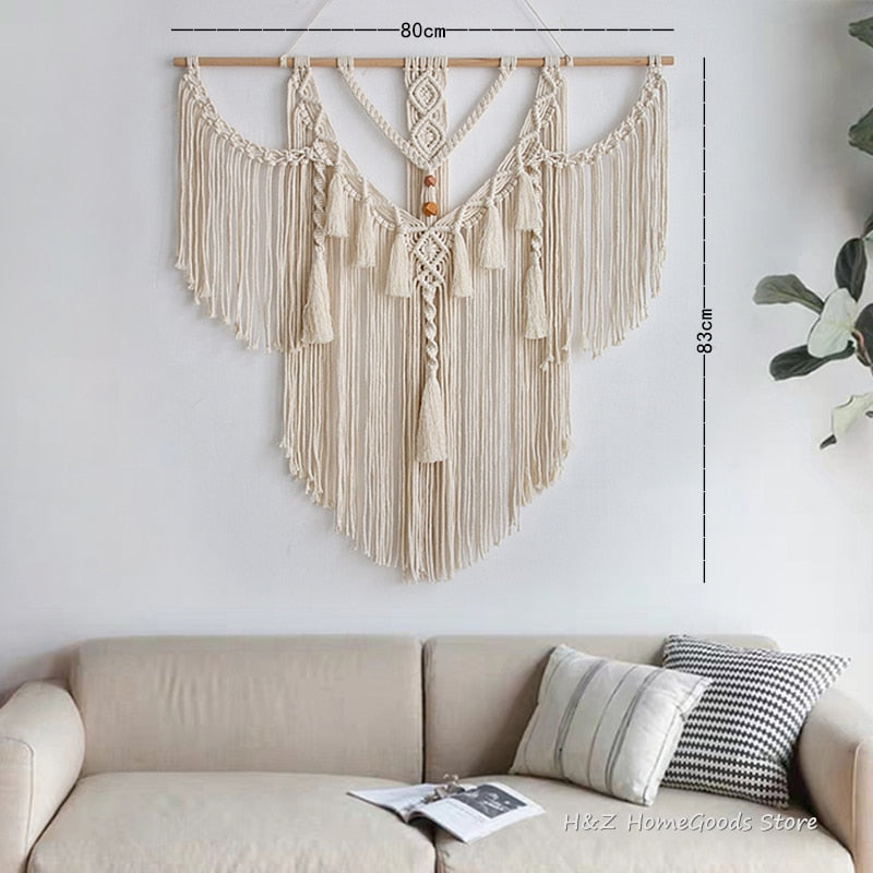 Macrame Tapestry Boho Decoration Nordic Style Hand Woven Tapestry Wall Hanging Room Living Room Art Decor 80x83cm Bohemian Decor