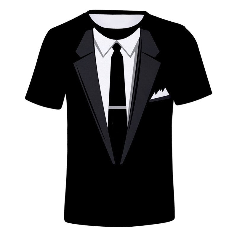 Funny Fake Suit 3D T shirt Tuxedo Bow Tie 3D Printed T shirts Men Summer Fashion Short Sleeve Streetwear Fake Suit Vest Tshirt