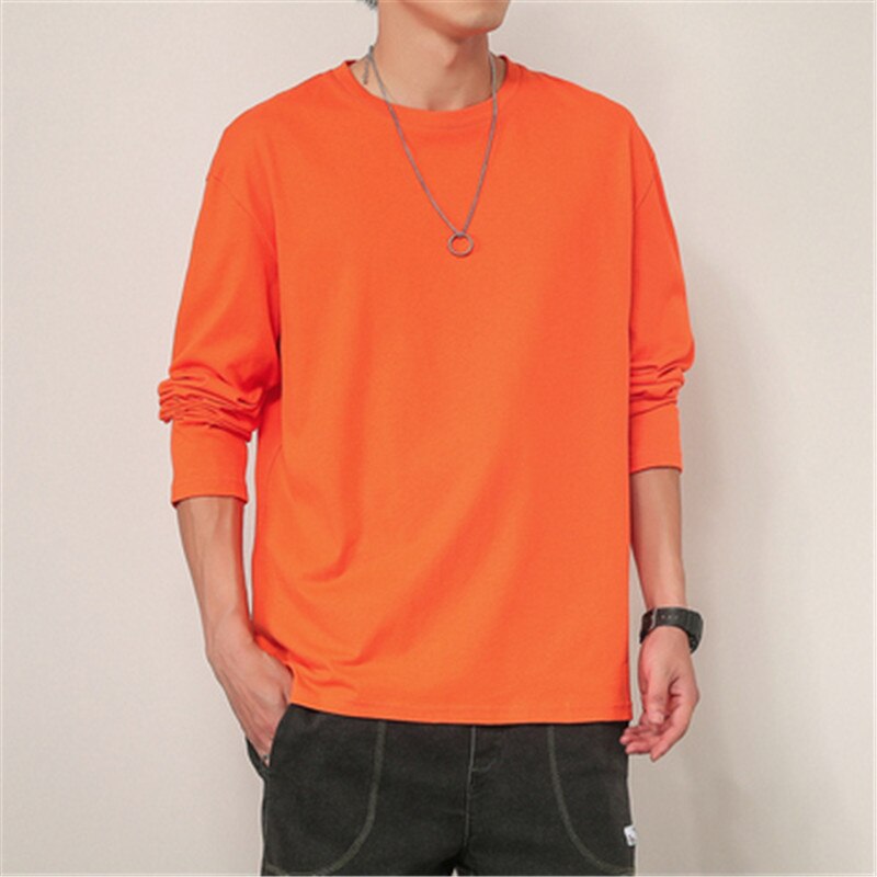 2021 Men's T-shirt Solid Dress Up Man Oversized T-shirt Long Sleeve Pure Color Men Basic T Shirt Male Tops Blouses Pullovers