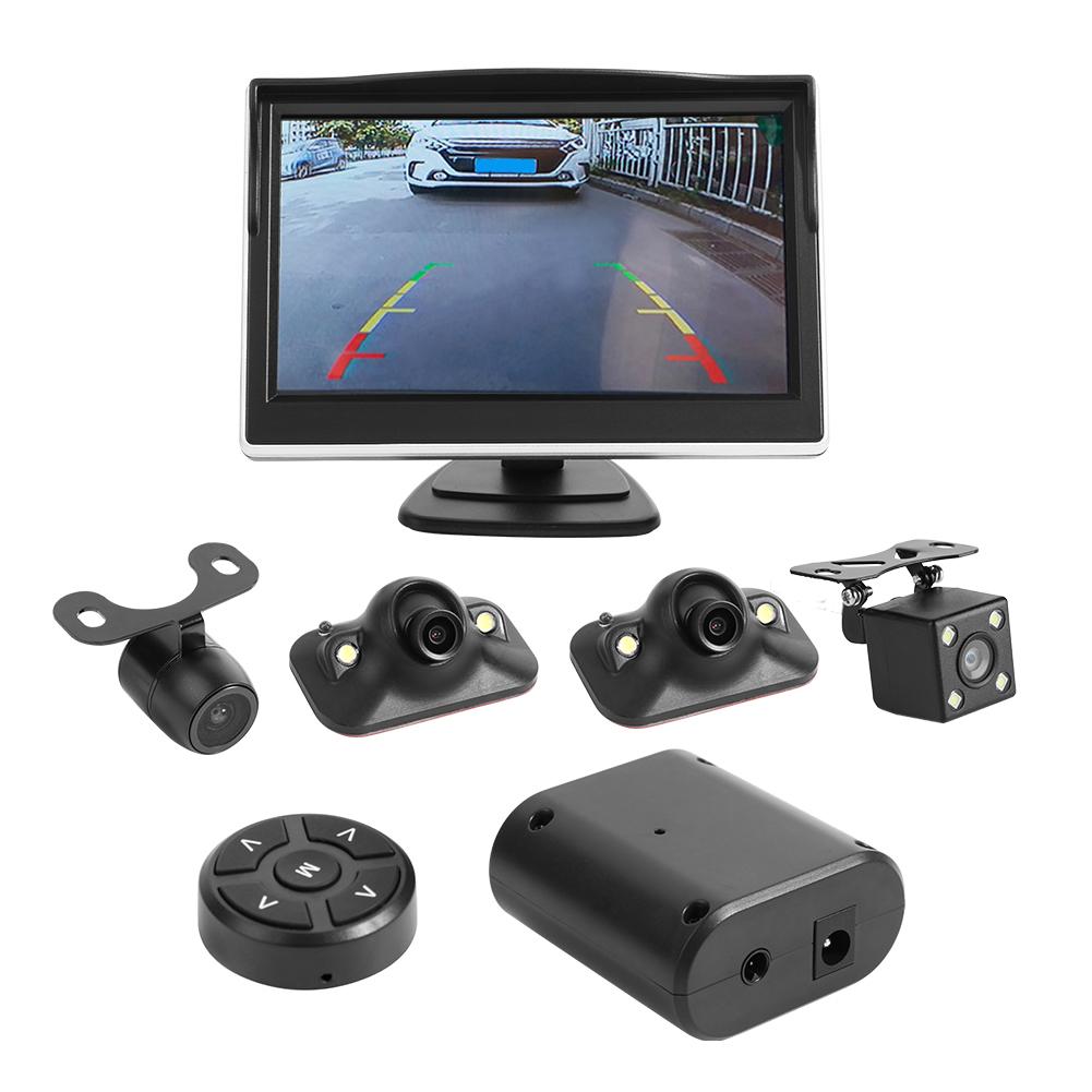 5 Inch Monitor 4 Camera Panoramic 360 Degree Car Camera Bird View System Parking Front+Rear+Left+Right View Cam DVR Recording