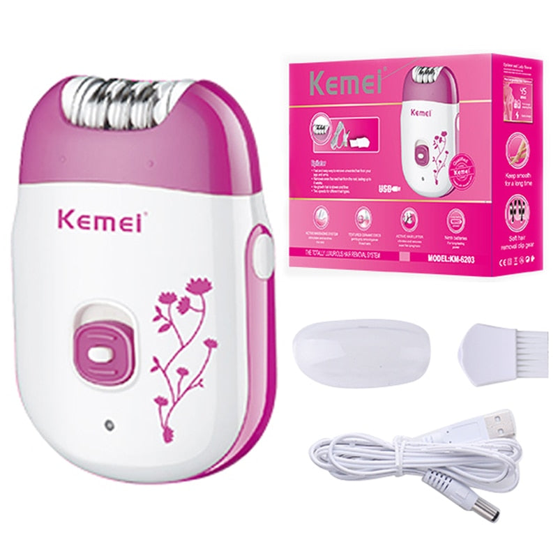 Kemei 6203 Powerful Electric Epilator For Women Facial Body Hair Removal Machine For Bikini Underarms Legs Rechargeable