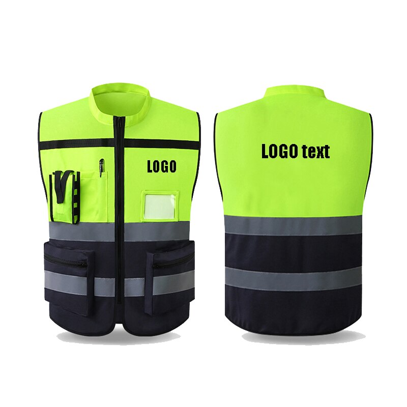 High Visibility Reflective Vest Sleeveless Jacket Men Hi Vis Workwear Uniform Safety Protective Gear Fluorescent Yellow Tank Top