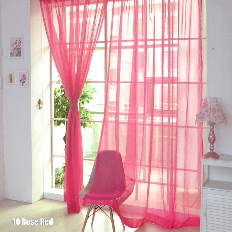 1Pc New Candy Color Window Screens Living Room Bedroom Blackout Curtains Solid Transparent Gauze Tulle Princess Style