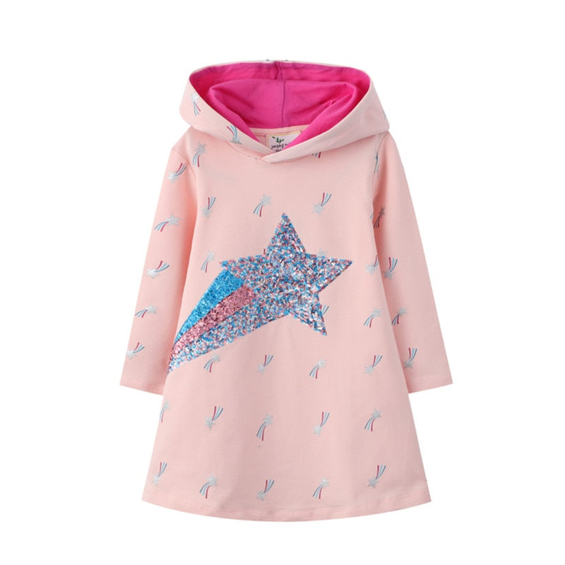 Jumping Meters 2022 New Arrival Star Beading Princess Girls Dresses Cotton Children's Clothes Autumn Kids Costume Toddler Dress