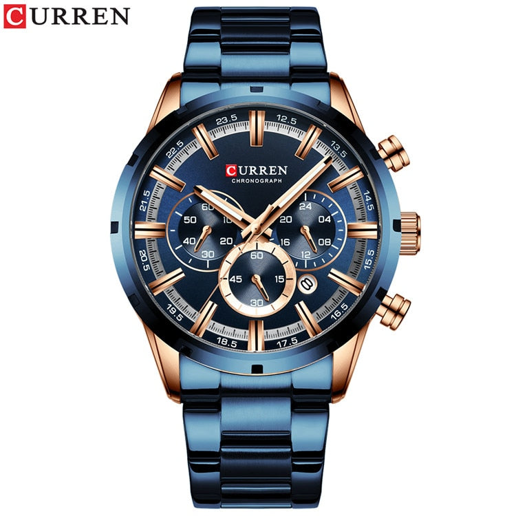 Curren Men's Watch Blue Dial Stainless Steel Band Date Mens Business Male Watches Waterproof Luxuries Men Wrist Watches for Men