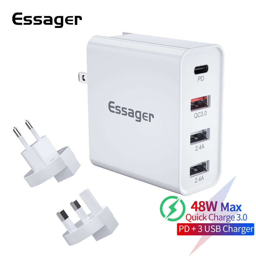Essager Quick Charge 3.0 Mutil USB Charger USB Type C PD QC QC3.0 48W Fast Charging Travel Wall Phone Charger For iPhone Xiaomi