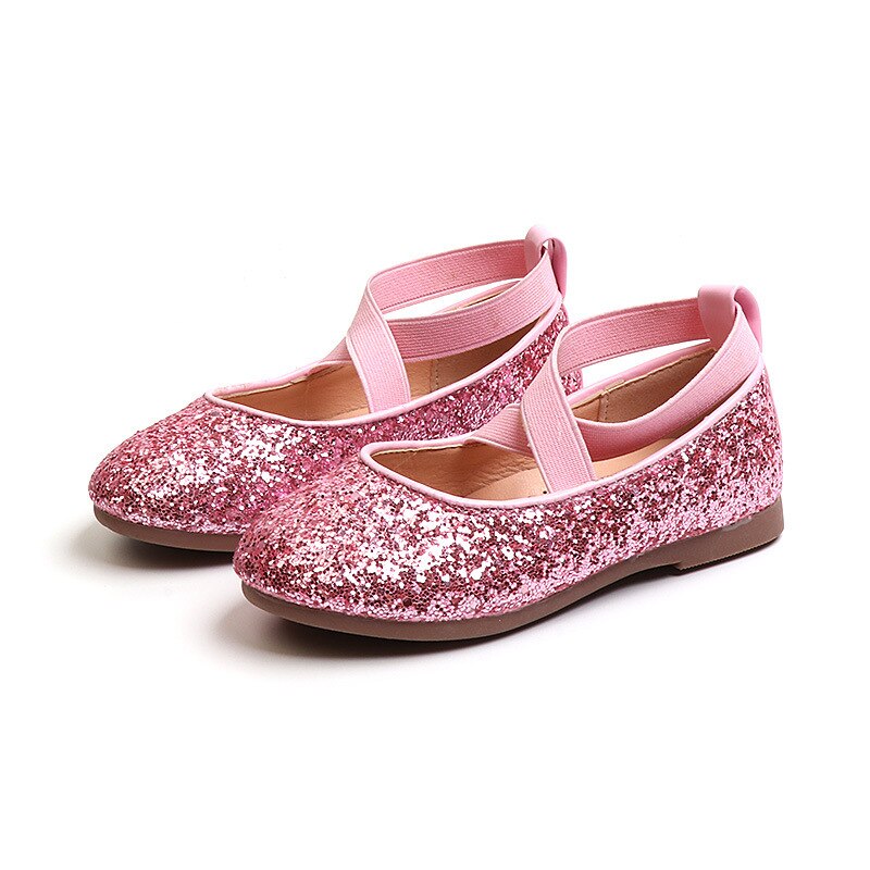 JGVIKOTO Princess Glitter Leather Girls Shoes Soft Comfortable Shiny Sequined Kids Shoes Sweet Wedding Dress Party Flats 26-35