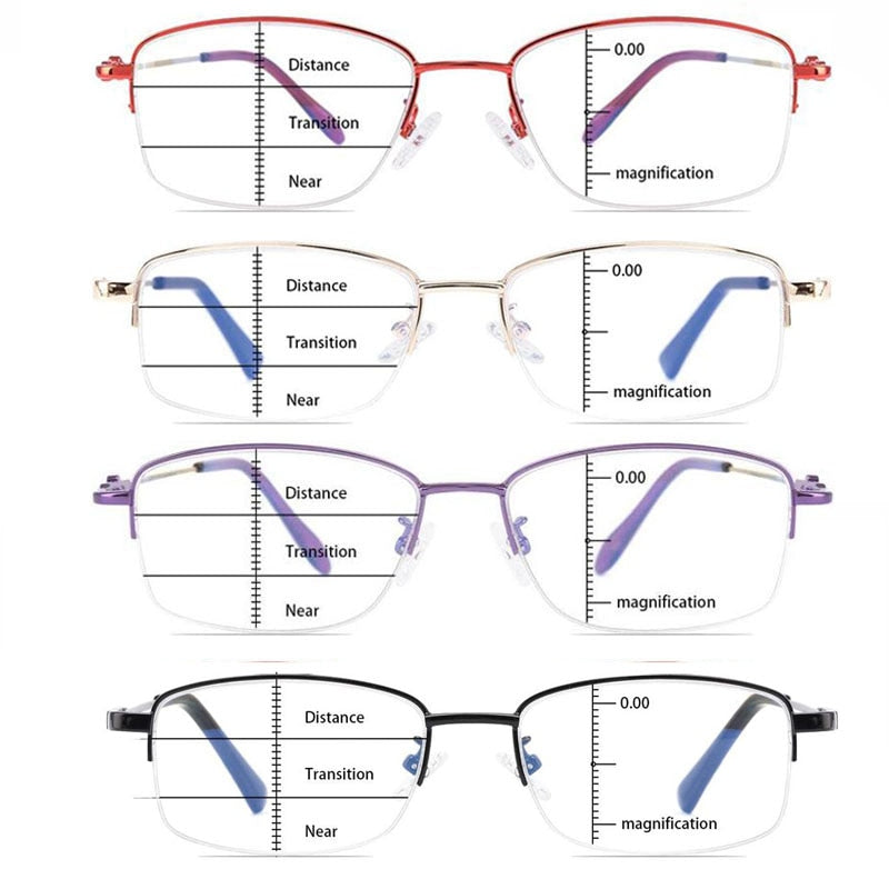 Progressive Multifocus Computer Reading Glasses Blue Light Blocking Titanium Alloy Spring Hinge Multifocal Readers Eyeglasses
