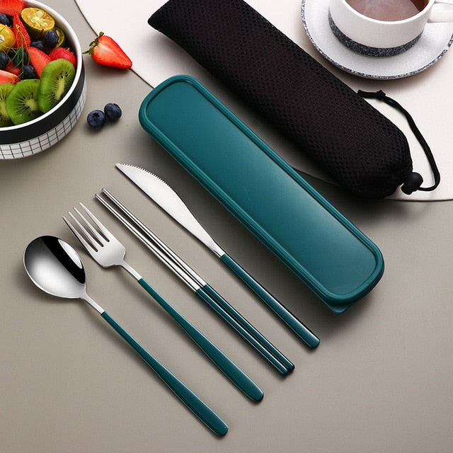 304 Tableware Set Portable Cutlery Set Dinnerware Set High Quality Stainless Steel Knife Fork Spoon Travel Flatware With Box