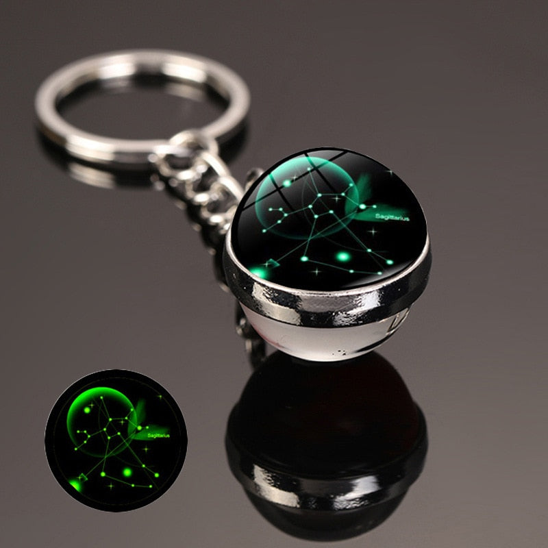 New 12 Constellation key ring Starry Sky Luminous Keychain Time Stone Glass Ball Key Chain Accessories Pendant Key Chain Gifts