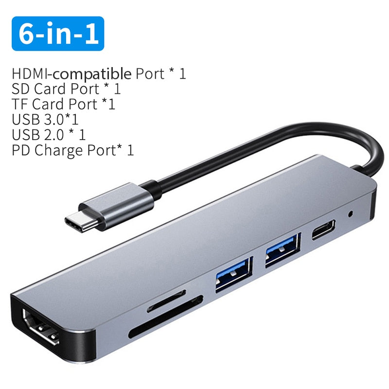 USB C Hub Type C To HDMI-Compatible RJ45 5 6 8 11 Ports Dock with PD TF SD AUX Usb Hub 3 0 Splitter For MacBook Air Pro PC HUB