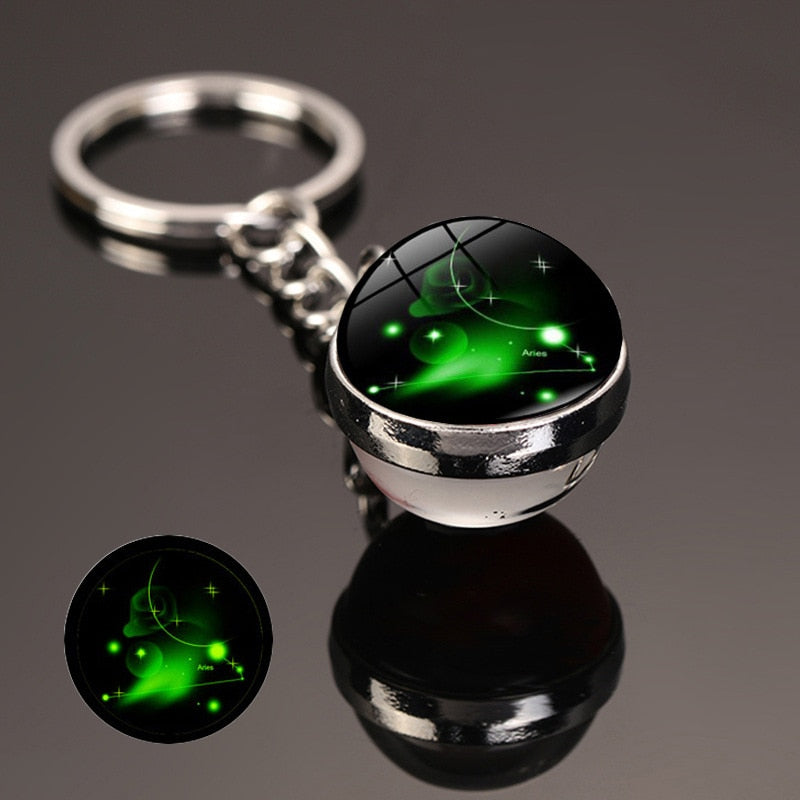 New 12 Constellation key ring Starry Sky Luminous Keychain Time Stone Glass Ball Key Chain Accessories Pendant Key Chain Gifts