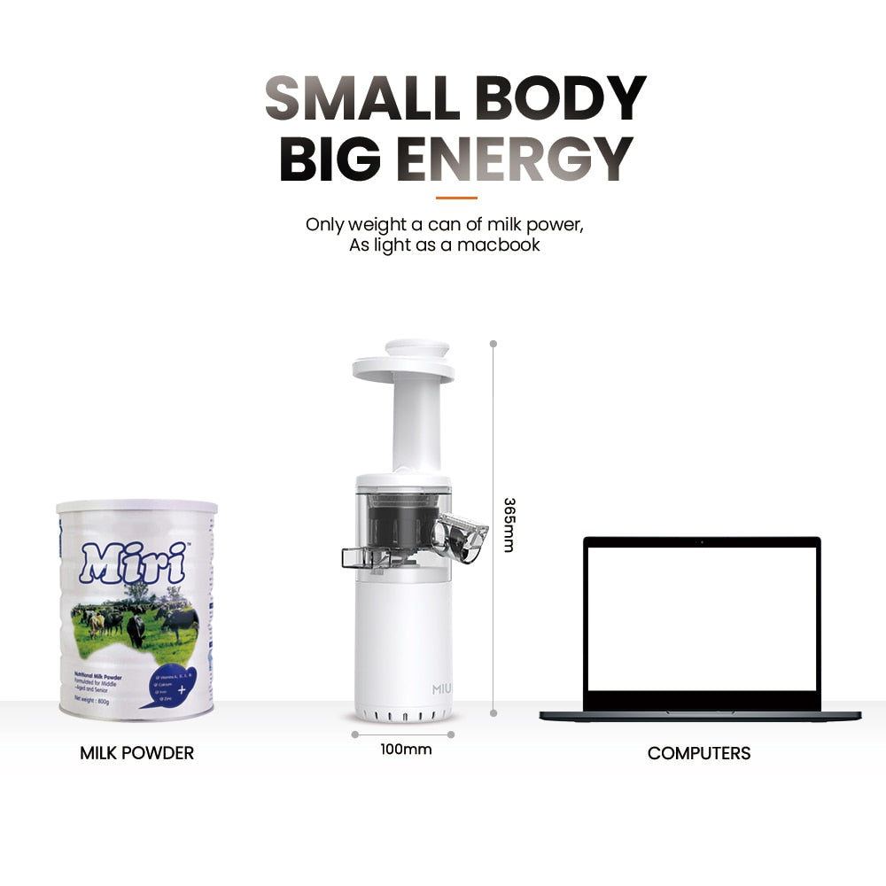 MIUI Mini Slow Juicer Cold Press Juicer, Electric Screw Bar Masticating Blender, Portable and Easy to Clean with Juice Cup