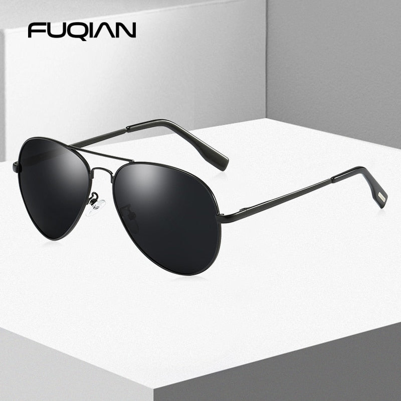 FUQIAN Classic Pilot Polarized Sunglasses Men Fashion Metal Sun Glasses Women Black Driving Eyeglasses Goggle UV400