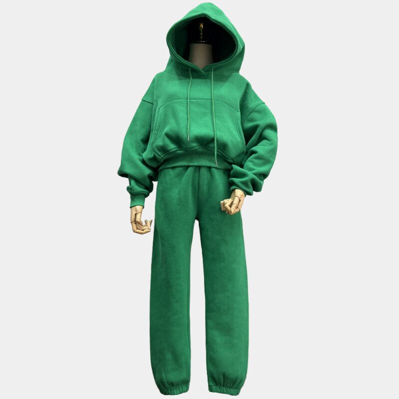 Hoodies Suit Winter Spring Solid Casual Tracksuit Women Fleece 2 Pieces Set Sports Sweatshirts Pullover Sweatpants Wholesale