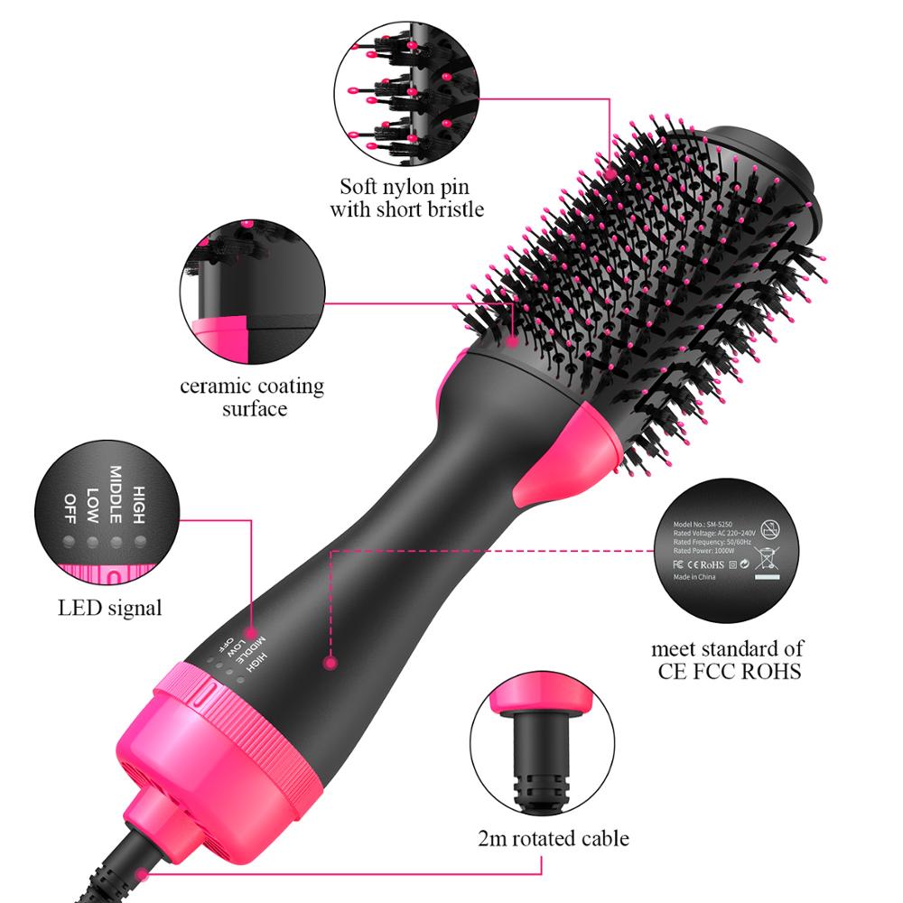 1000W Hair Dryer Hot Air Brush Styler and Volumizer Hair Straightener Curler Comb Roller One Step Electric Ion Blow Dryer Brush