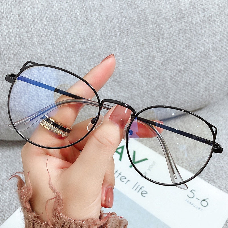 2022 Trends Women Office Anti Blue Light Oversized Computer Glasses Cat Eye Female Blue Blocking Big Size Eyeglasses Alloy Frame