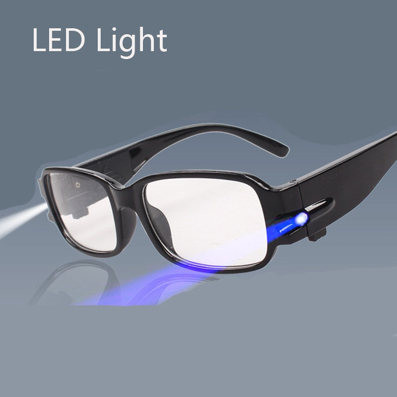 LED Light Reading Glasses Clear Occhiali Da Lettura +1.00 +1.50 +2.00 +2.50 +3.00 +3.50 +4.00 Diopter Night Presbyopic Glasses