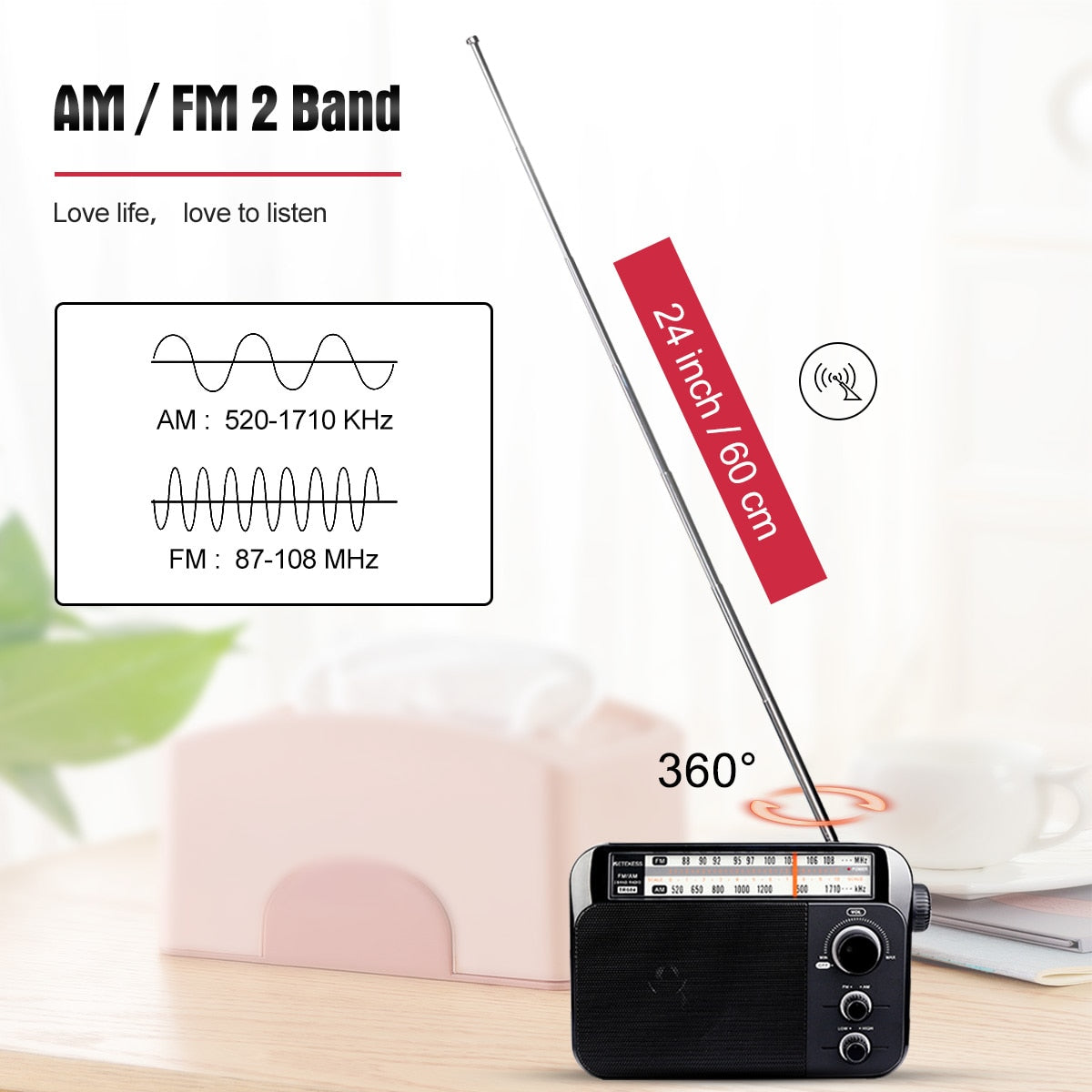 Retekess TR604 AM FM Radio Portable Plug in Radio Transistor Powered by 3 D Batteries or AC 110V/220V for Senior and Home