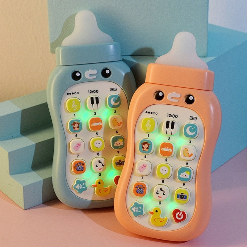 Intelligent Education Cell Phone Musical Bottle Toy, Baby Nibble Pacifier Simulation Bottle for 1+ Years Old Boys Girls